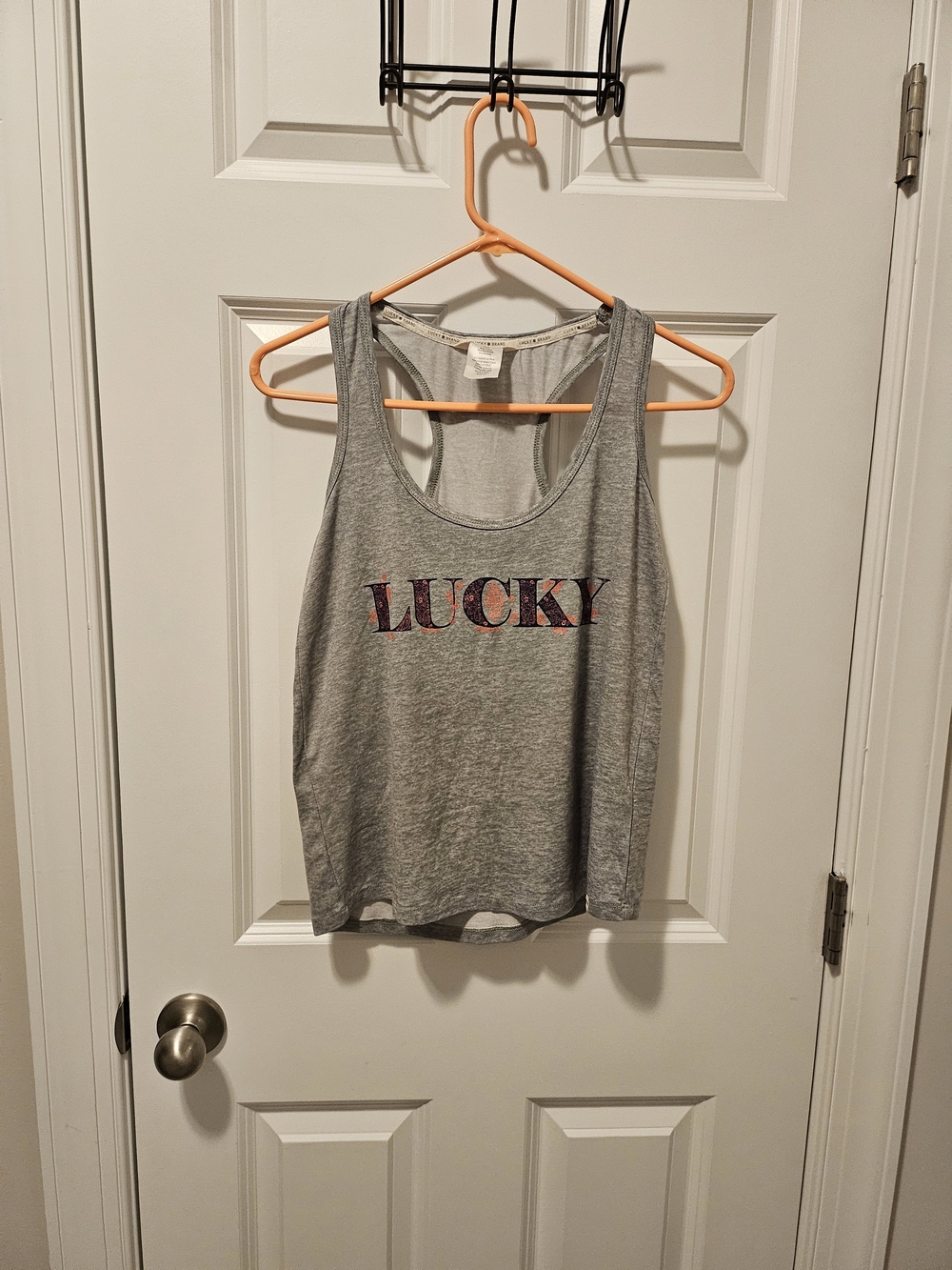 Lucky Brand Gray Racerback Sleep Tank with Multicolor 'LUCKY' Logo